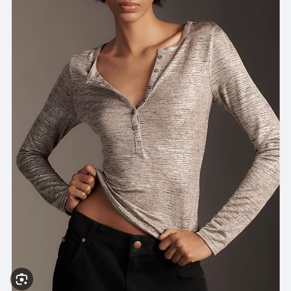 ANDIE RIBBED HENLEY TOP BY PILCRO: SHINE EDITION